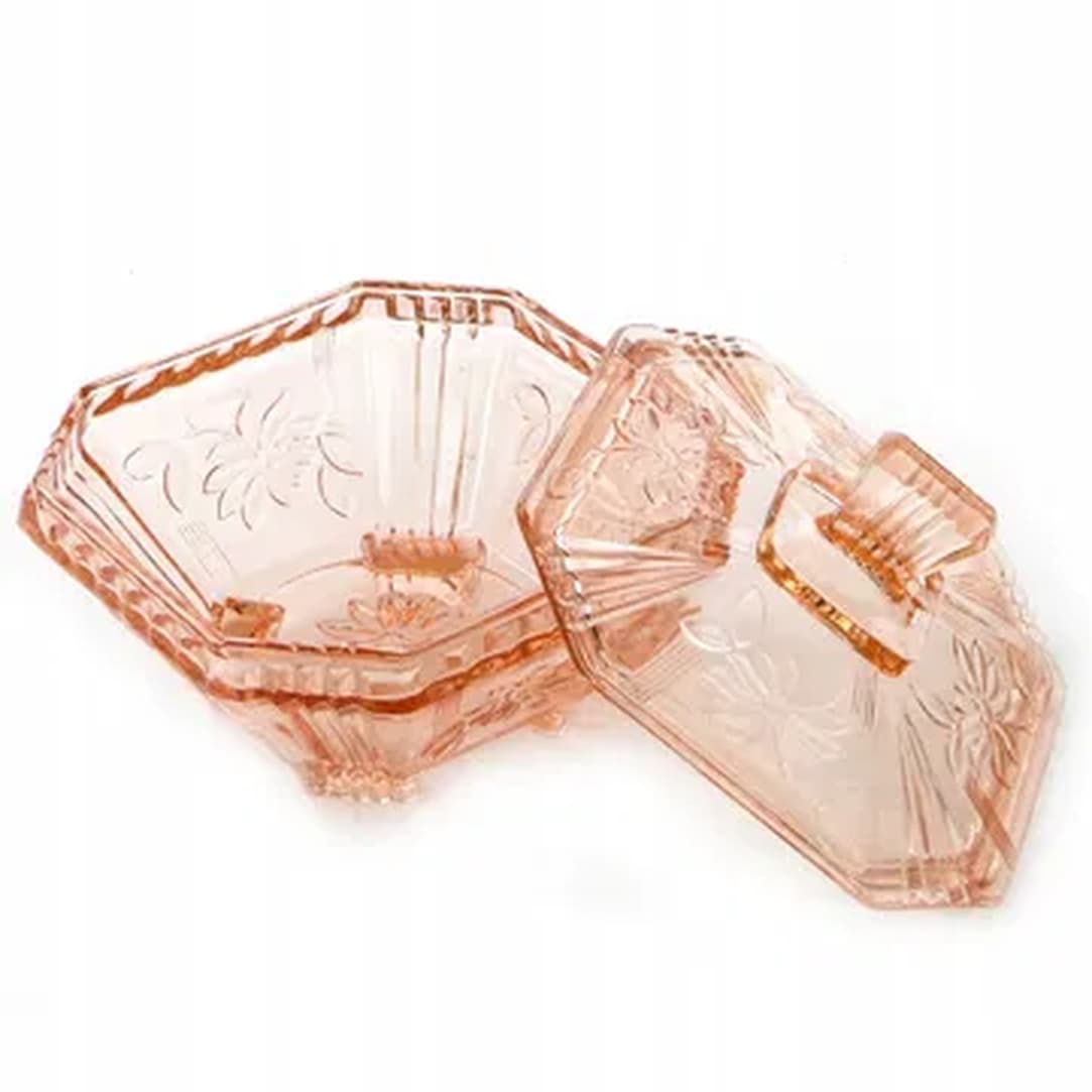 Art Deco candy box, rosaline glass, Germany, 1960s. - 176003