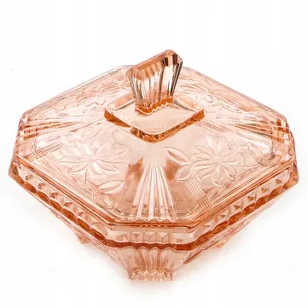 Art Deco candy box, rosaline glass, Germany, 1960s. - 175999