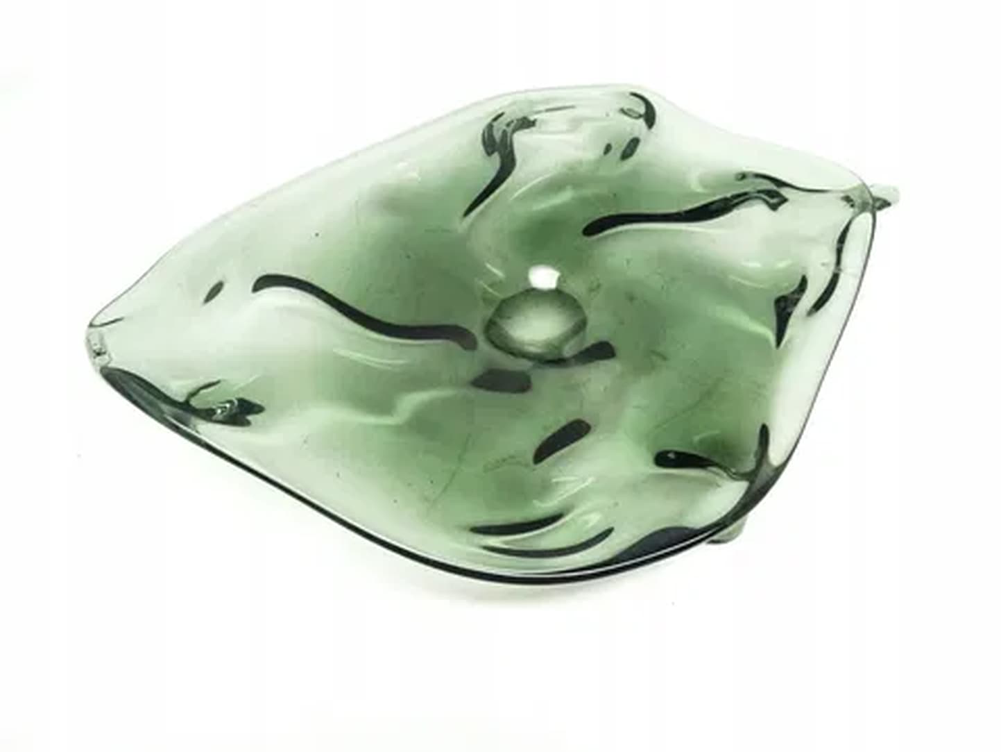 Centerpiece Crushed Glass, olive glass, Huta Wołomin, Poland, 1970s. - 176061