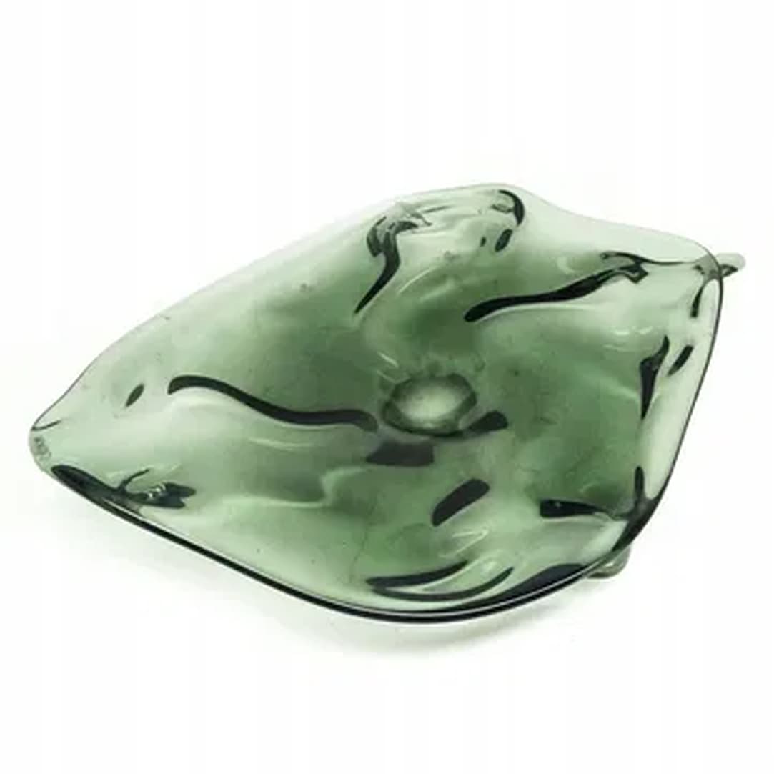 Centerpiece Crushed Glass, olive glass, Huta Wołomin, Poland, 1970s.