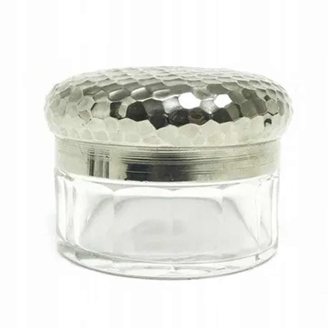 Art Deco powder box, crystal, nickel-plated brass, Sweden, 1930s.