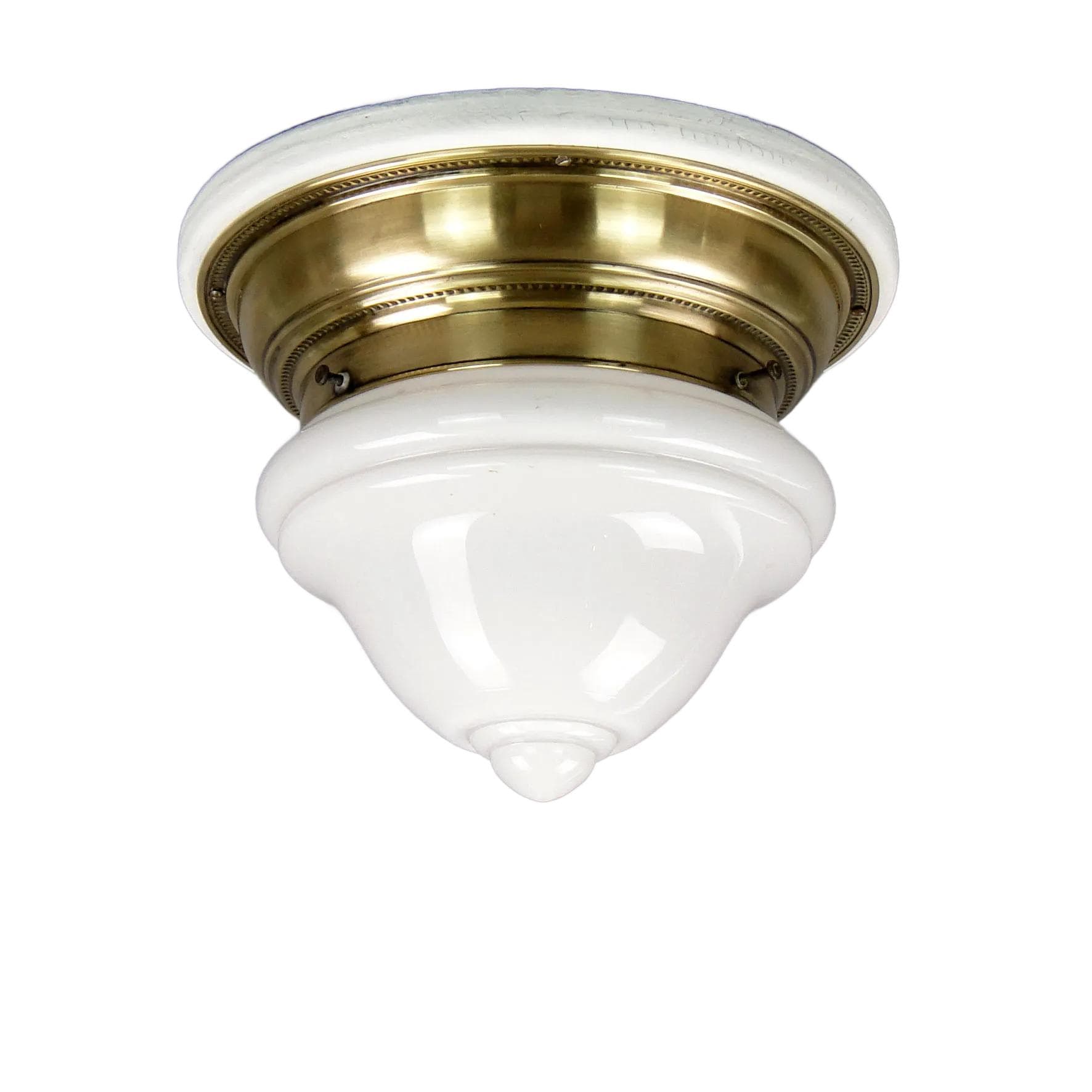 Lampa sufitowa, biała, mosiądz, drewno, szkło, Polska, lata 20.