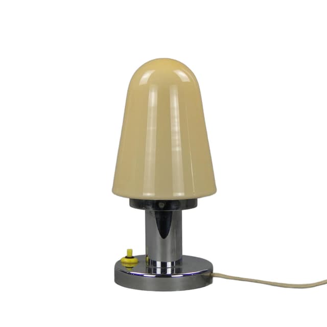 Lampa stołowa Art déco, beżowy, szkło, mosiądz chromowany, Czechosłowacja, lata 20. - WYMIARY