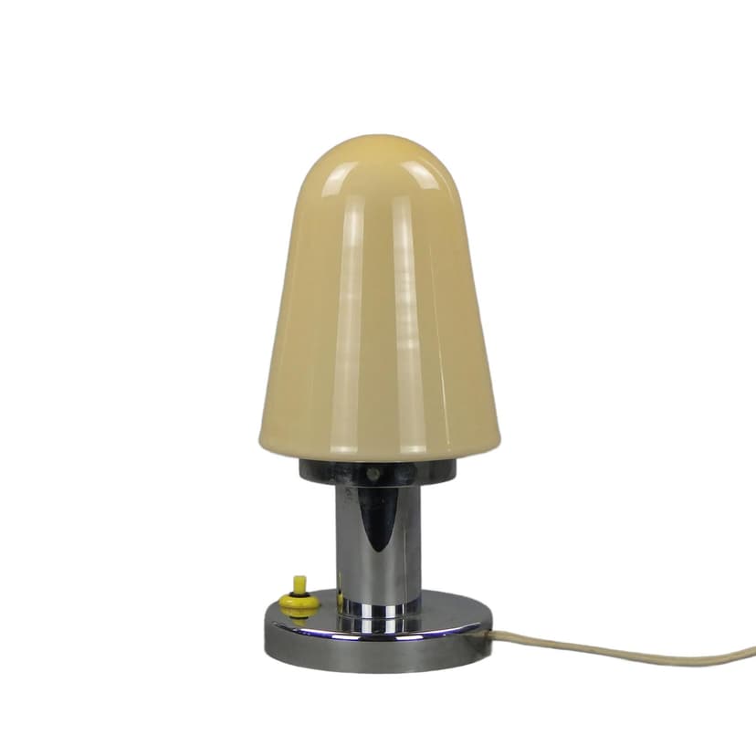 Lampa stołowa Art déco, beżowy, szkło, mosiądz chromowany, Czechosłowacja, lata 20.