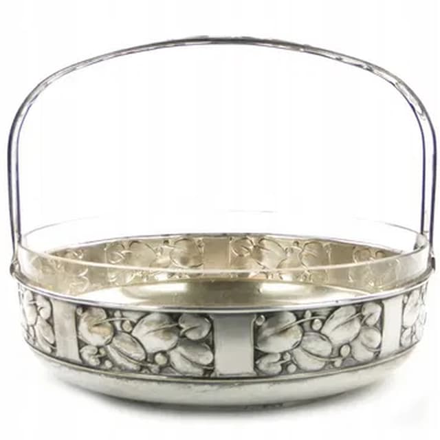 Art Deco fruit basket, silver-plated brass, glass, Kaiser, Germany, 1930s. - DIMENSION