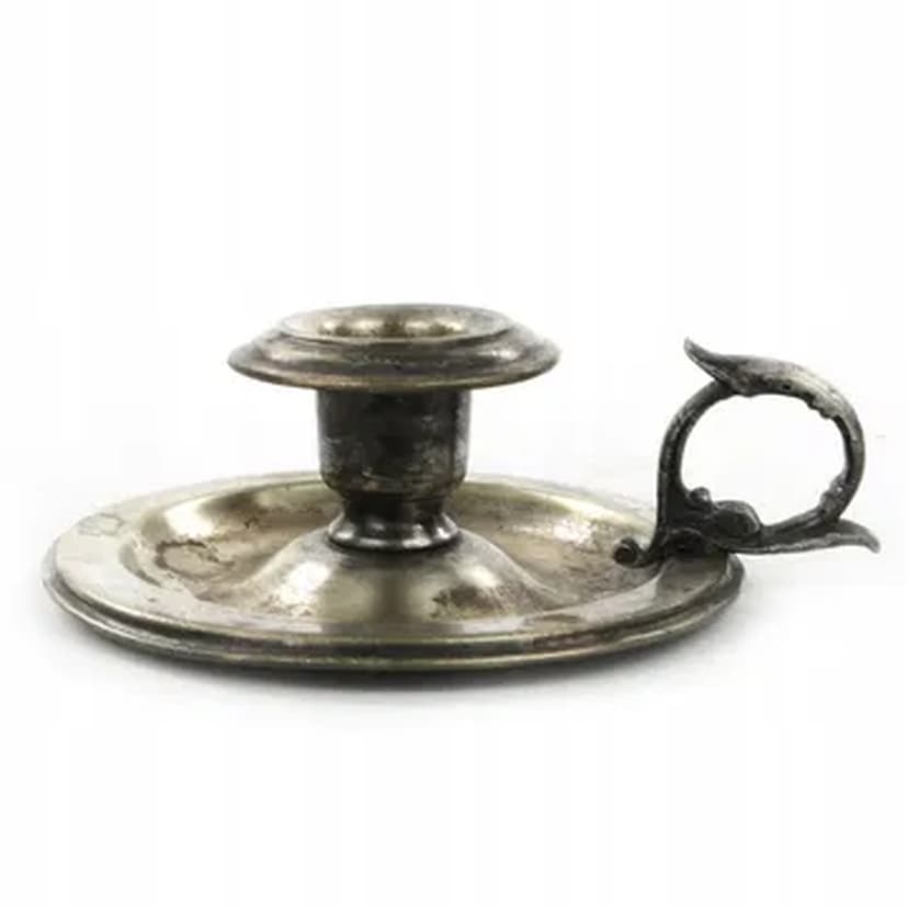 Eclectic chamberstick, silver-plated brass, Poland, early 20th c.