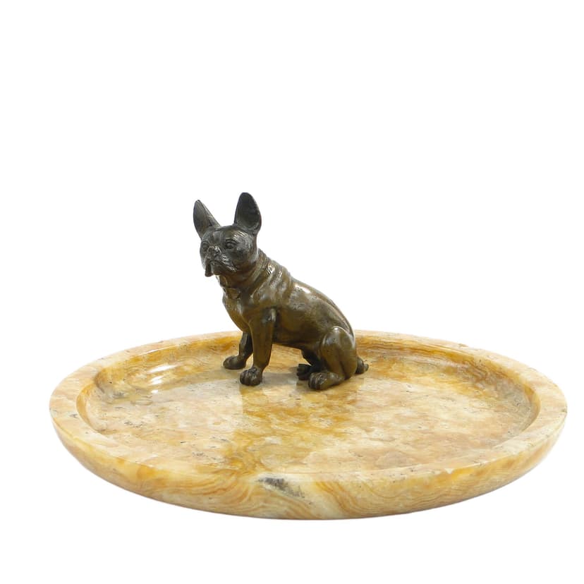 Calling Card Tray Art Nouveau, orange onyx, bronze, Austria, early 20th c.