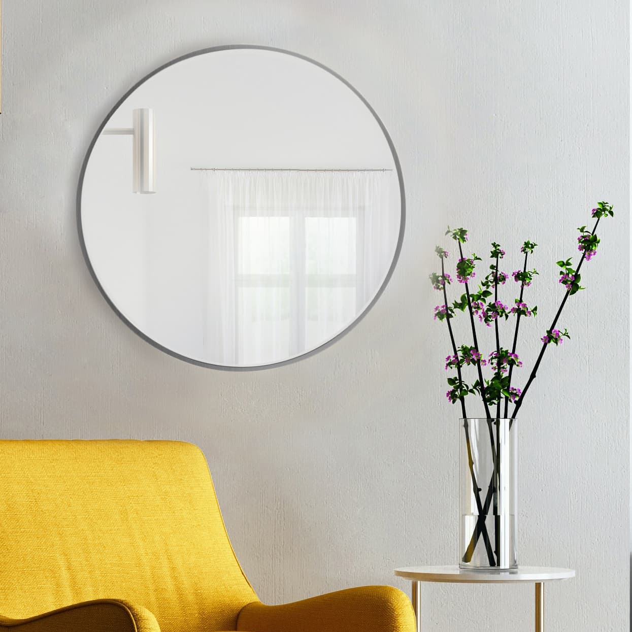 Round mirror Tiny Border Round 80 cm, silver, Baltica - 176677