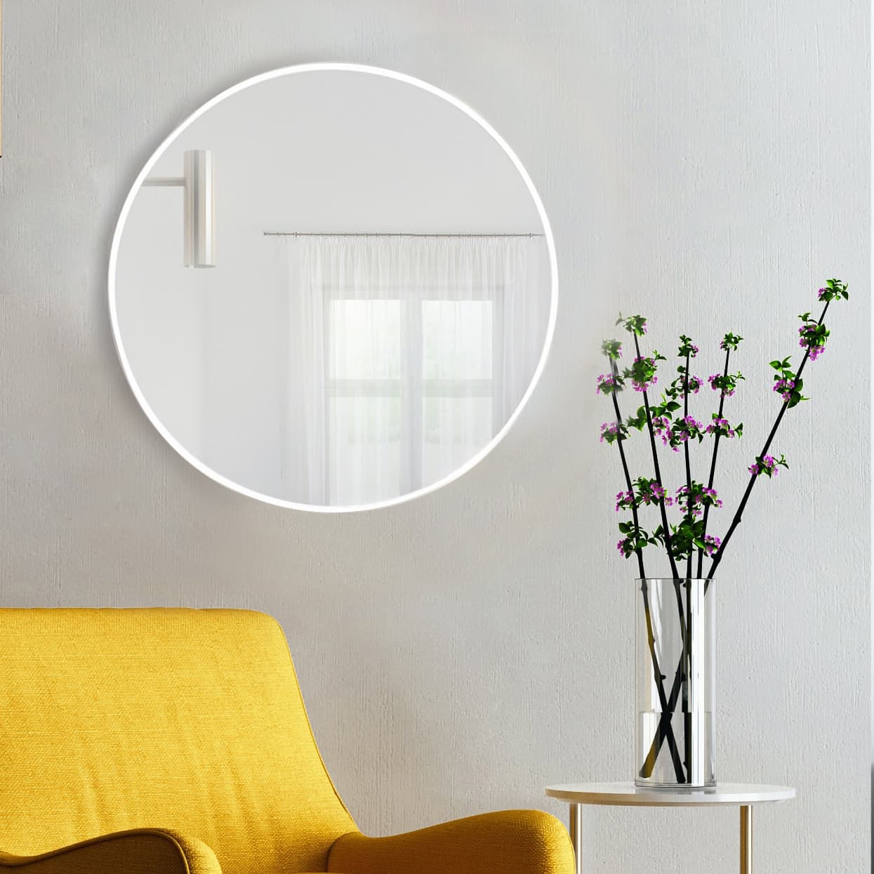 Round mirror Tiny Border Round fi 90 cm, white, Baltica - 176669