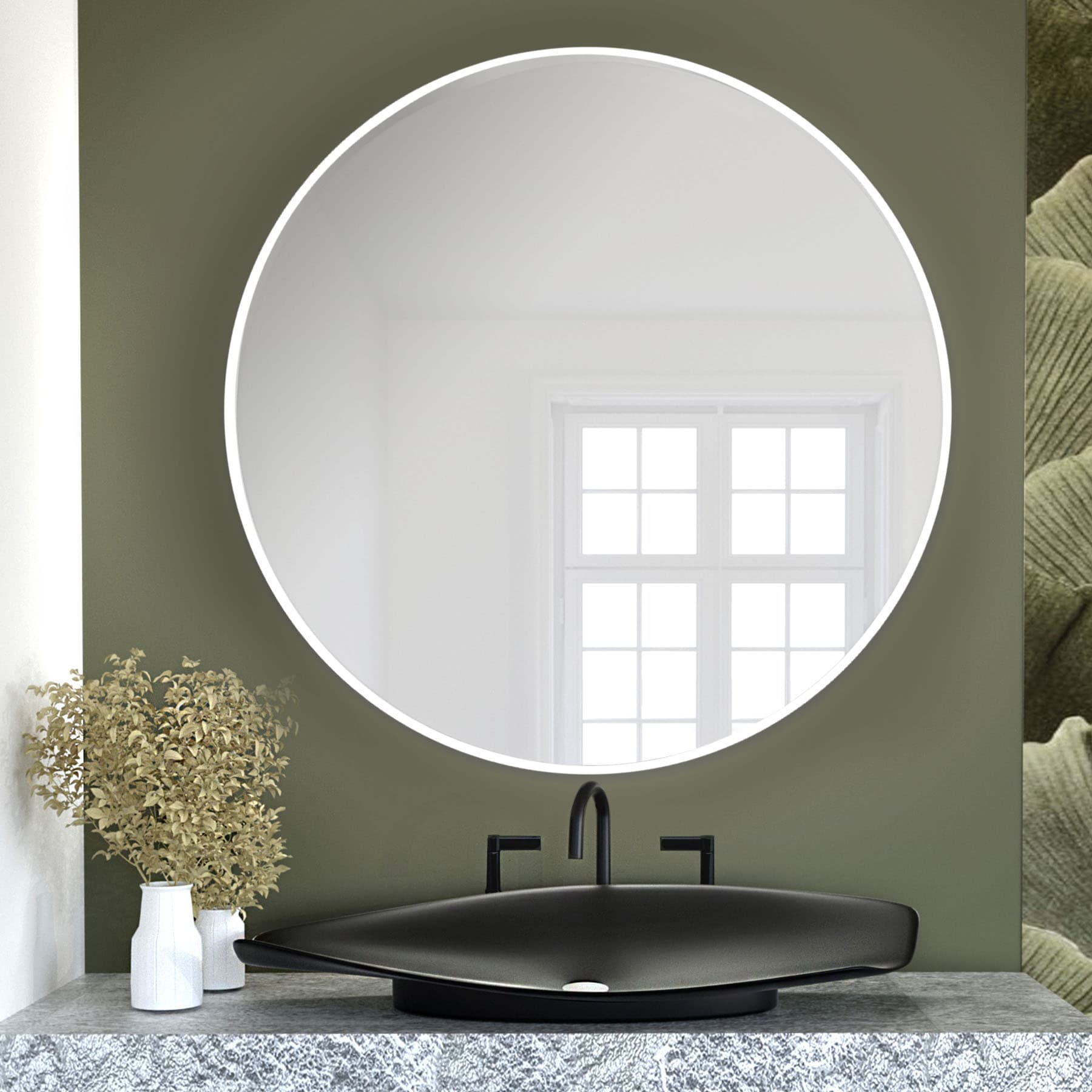 Round mirror Tiny Border Round fi 90 cm, white, Baltica - 176670