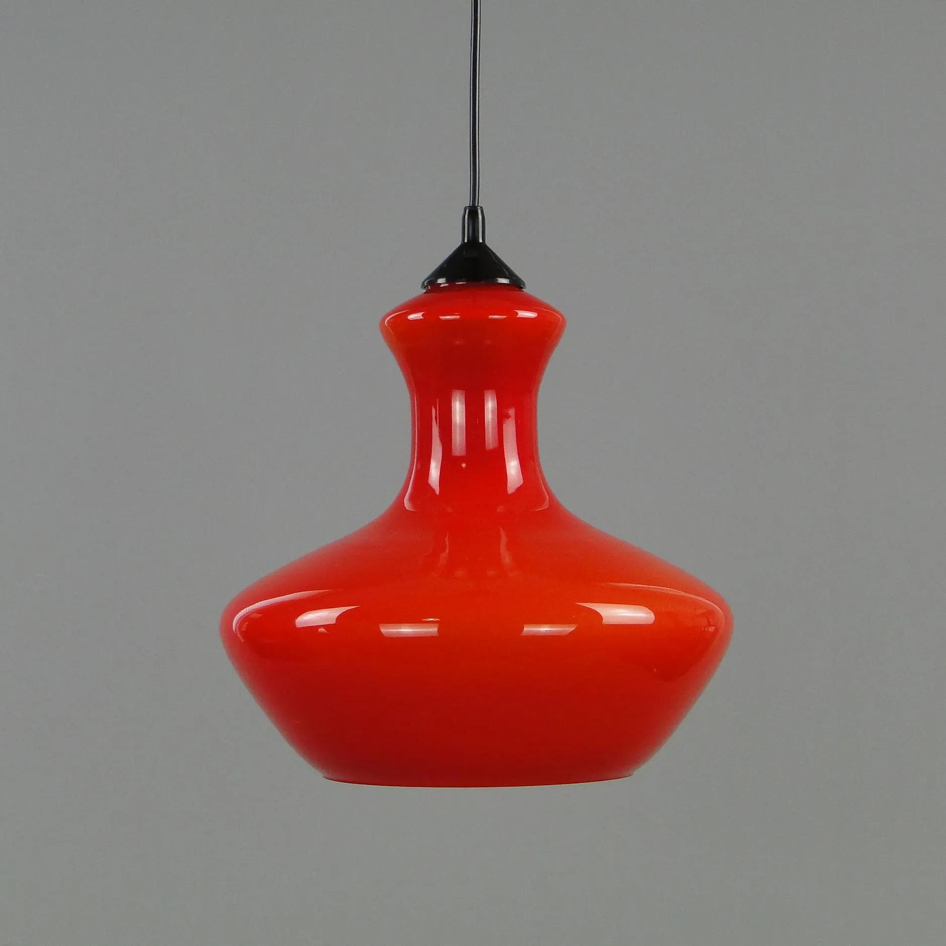 Pendant lamp Pop Art, orange glass, Poland, 1960s - 12072