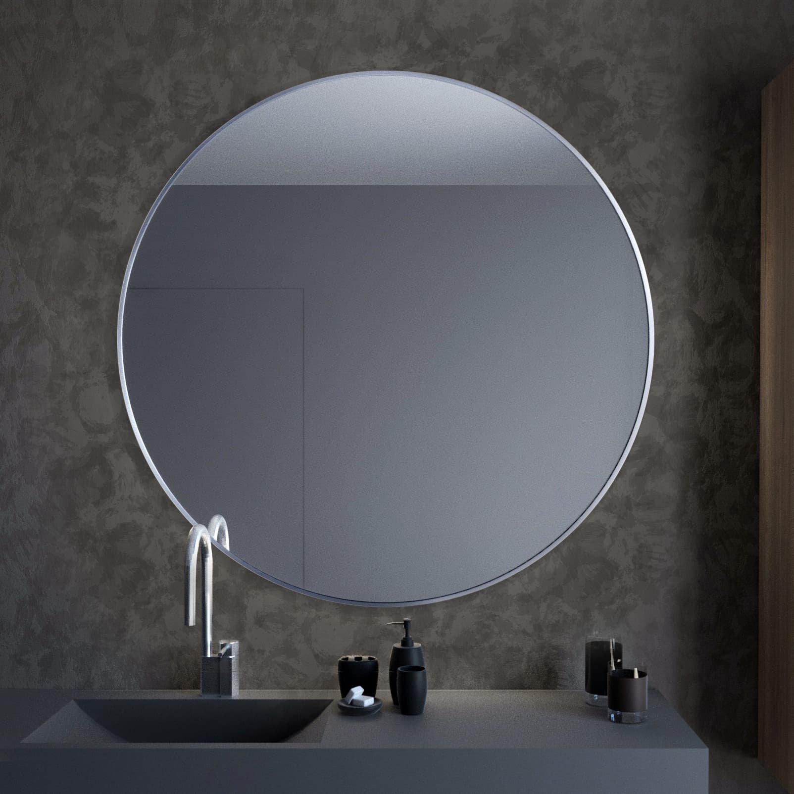 Round mirror Tiny Border Round 100 cm, silver, Baltica - 176647