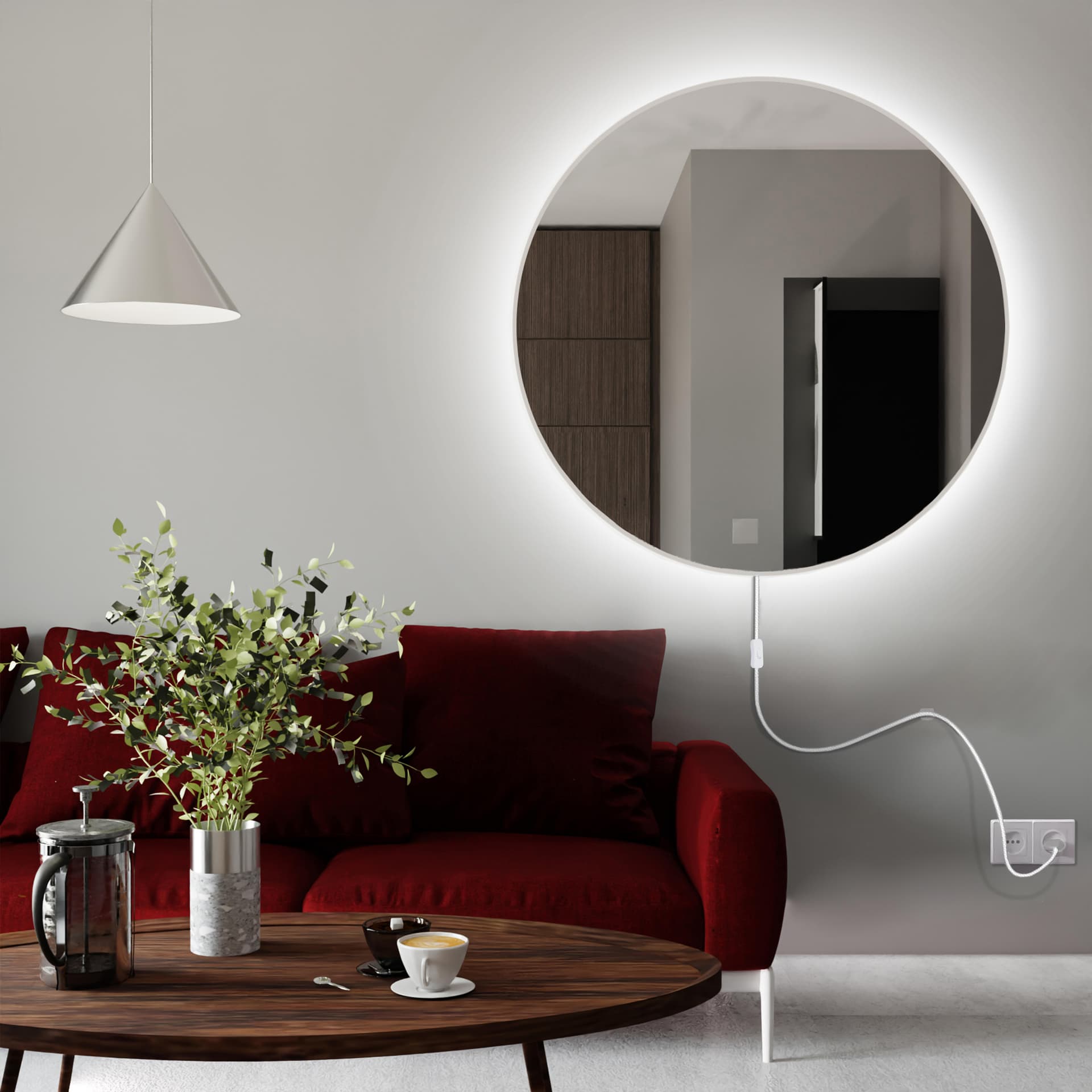 Round mirror Tiny Border Electra 50 cm, white, warm light, Baltica - 176634