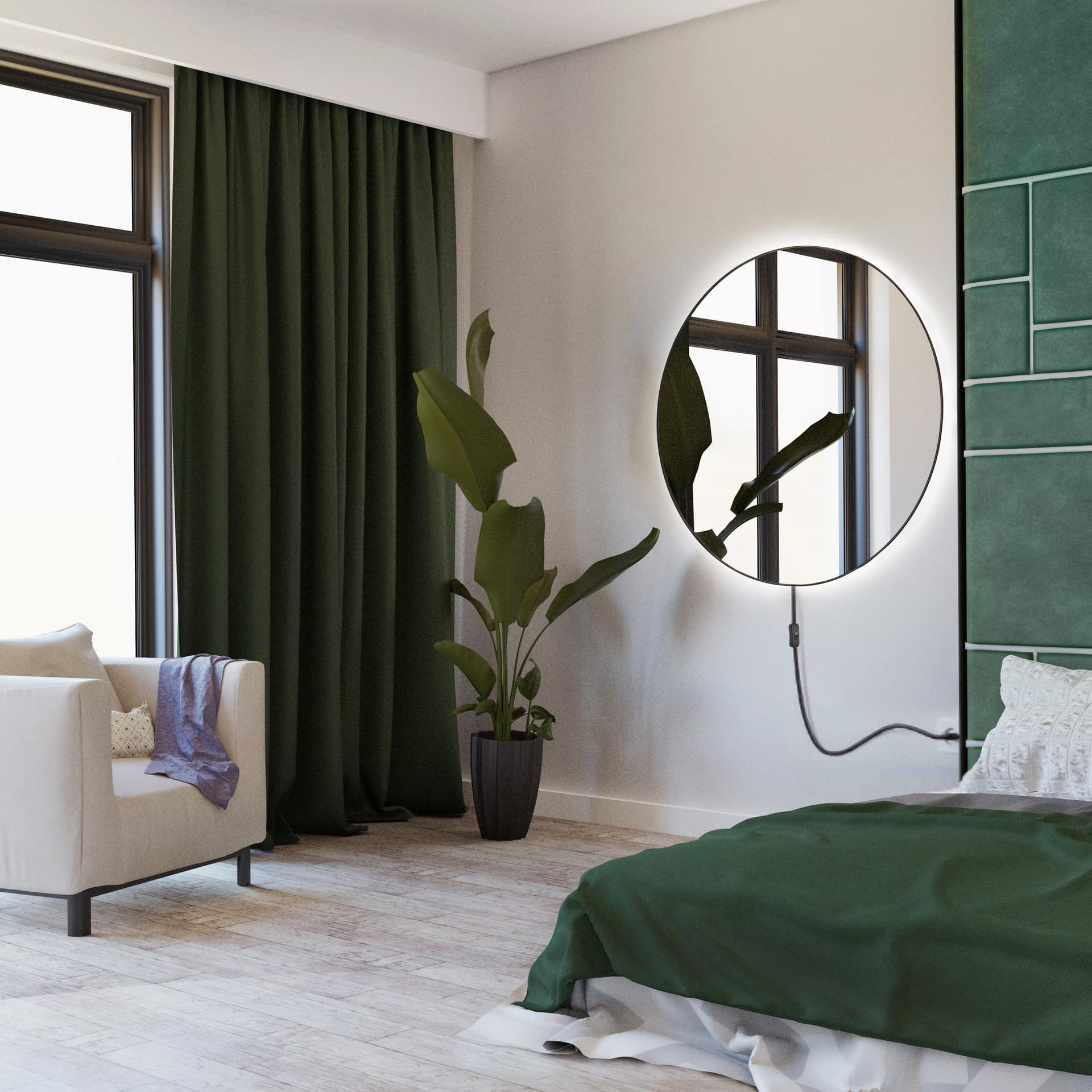 Round mirror Tiny Border Electra 80 cm, black, warm light, Baltica - 176972