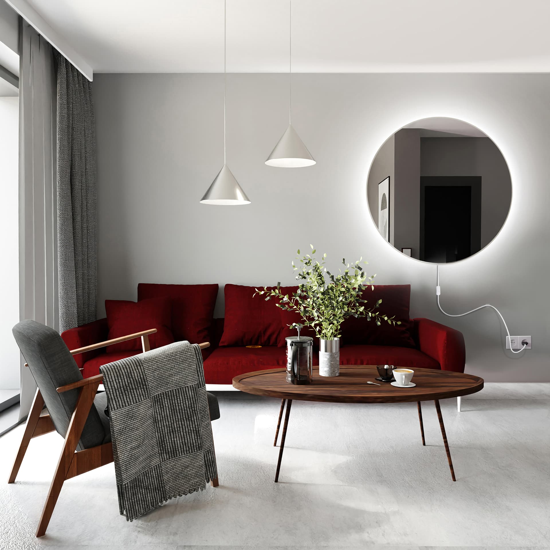 Round mirror Tiny Border Electra fi 100 cm, white, warm light, Baltica - 176930