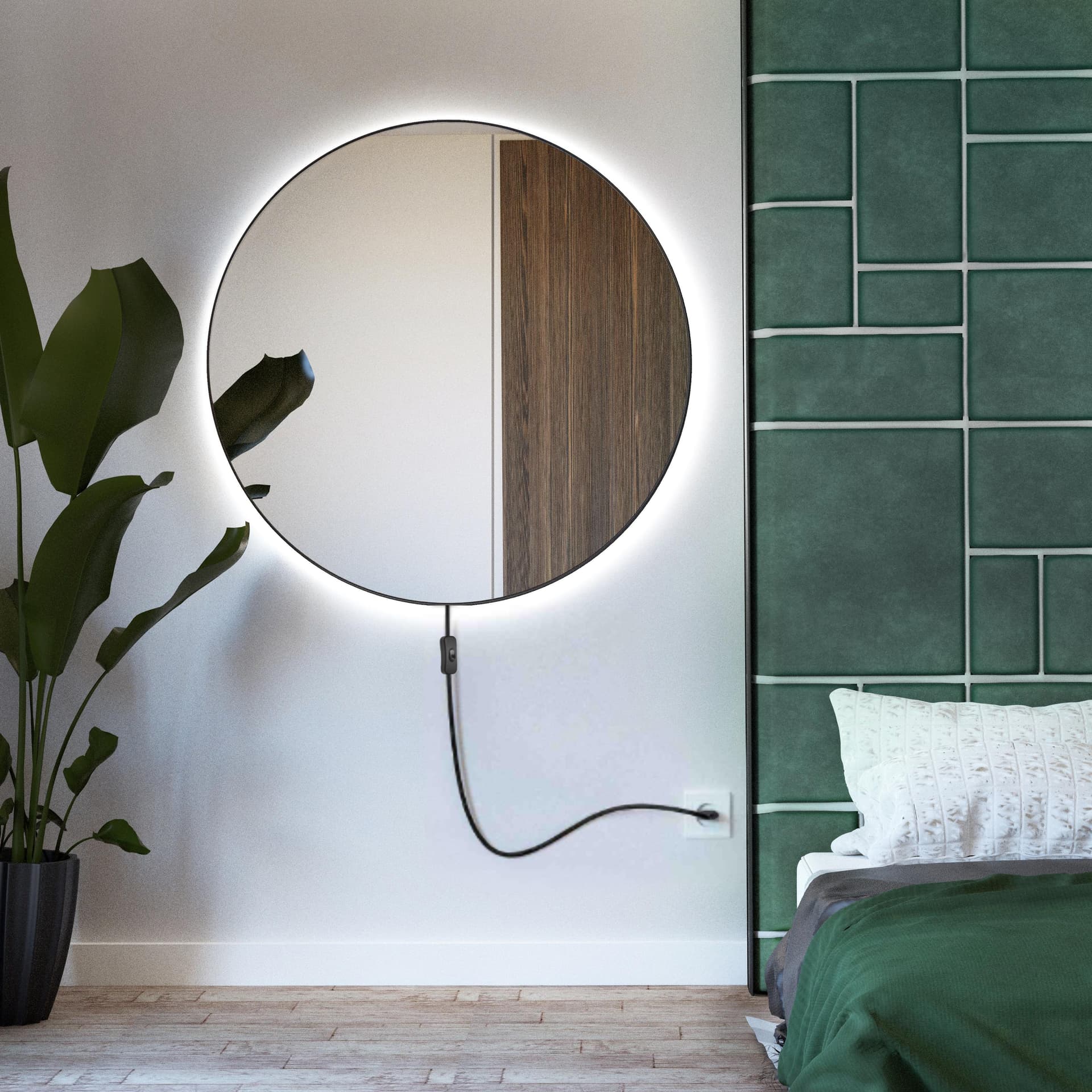 Round mirror Tiny Border Electra 100 cm, black, neutral light, Baltica - 176926