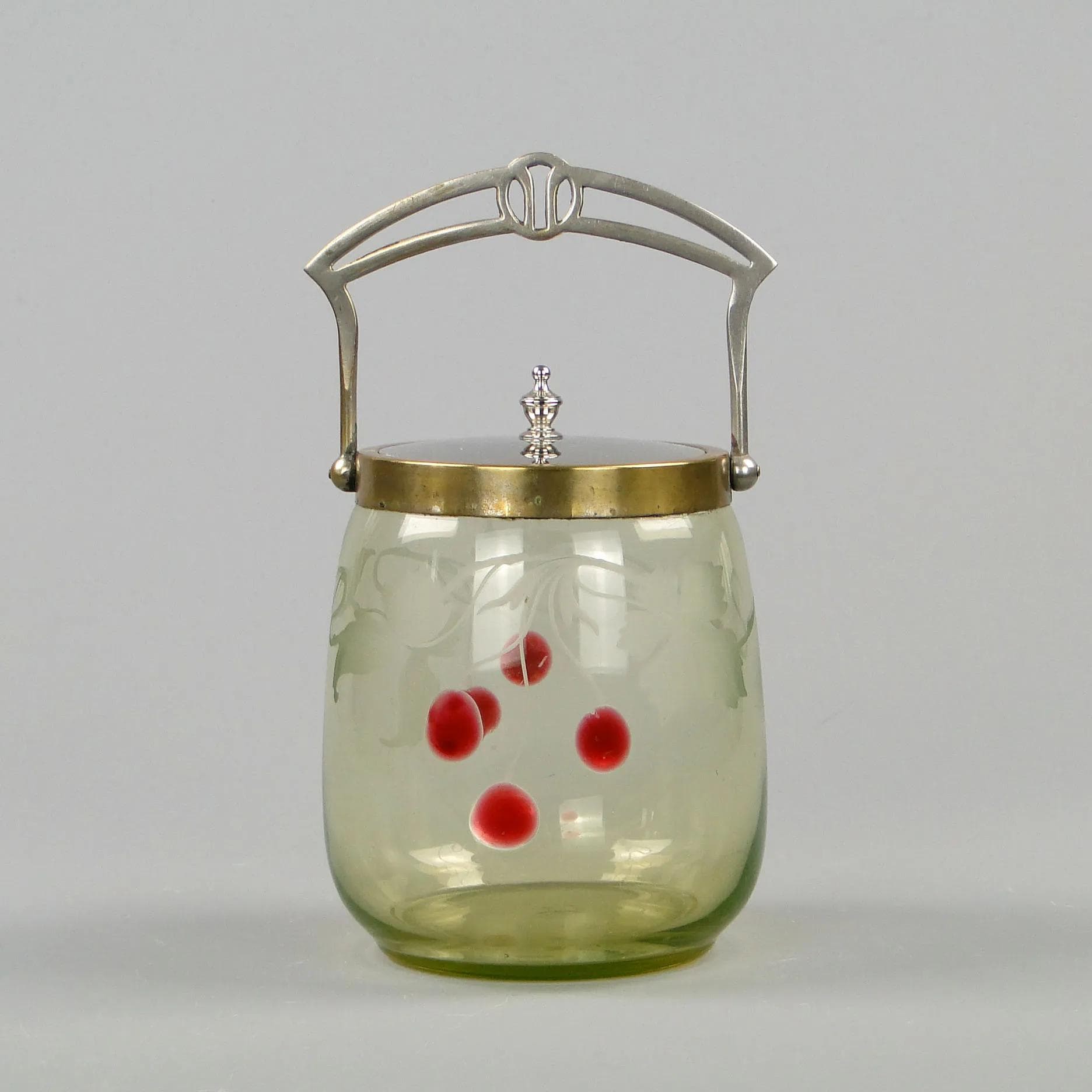 Art Nouveau biscuit barrel, transparent glass, Theresienthal Glaswerke, Germany, early 20th c. - 12092
