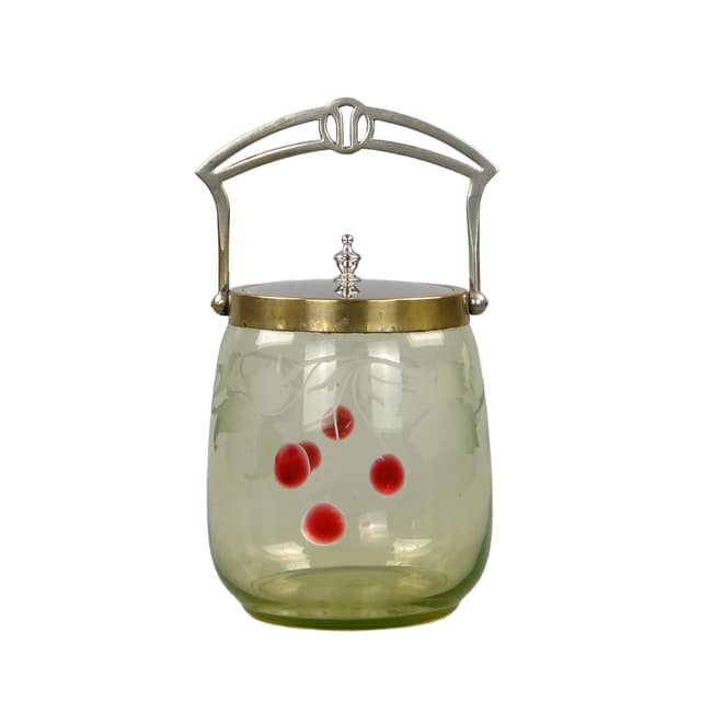 Art Nouveau biscuit barrel, transparent glass, Theresienthal Glaswerke, Germany, early 20th c. - DIMENSION