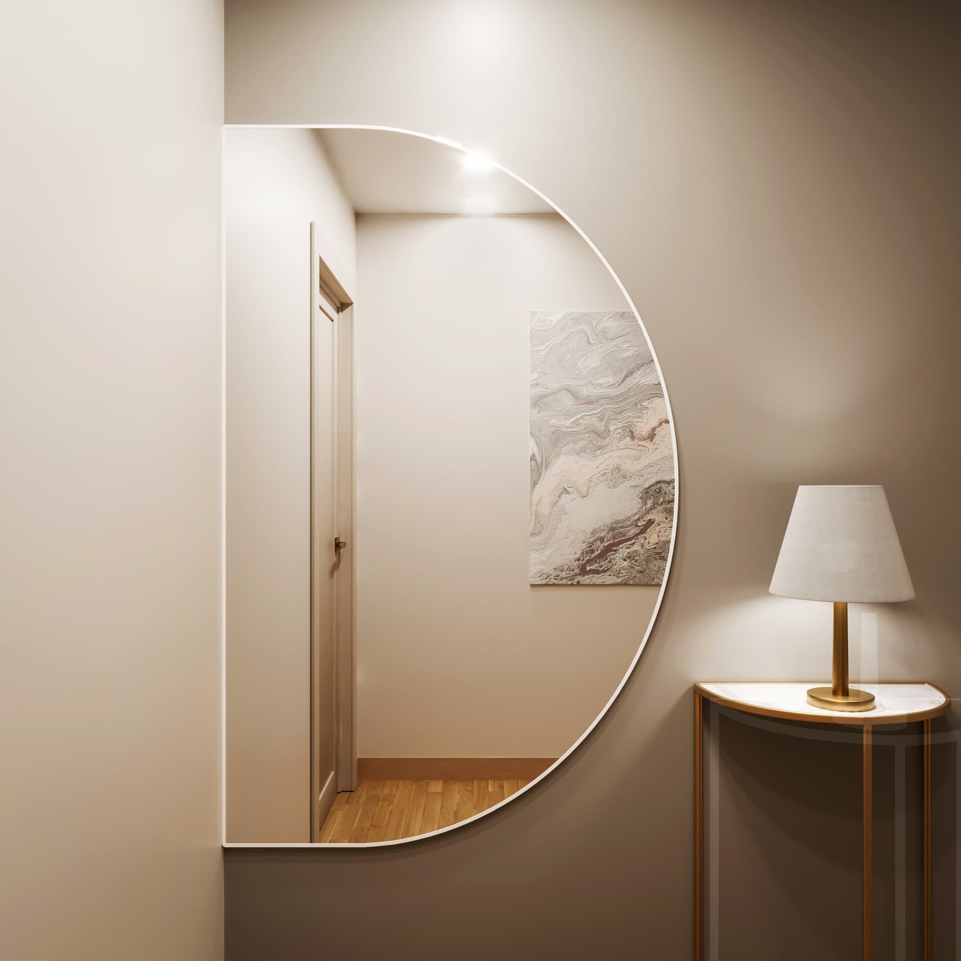 Semi-round mirror Tiny Border Semi Round 130x85 cm, white, Baltica - 177109