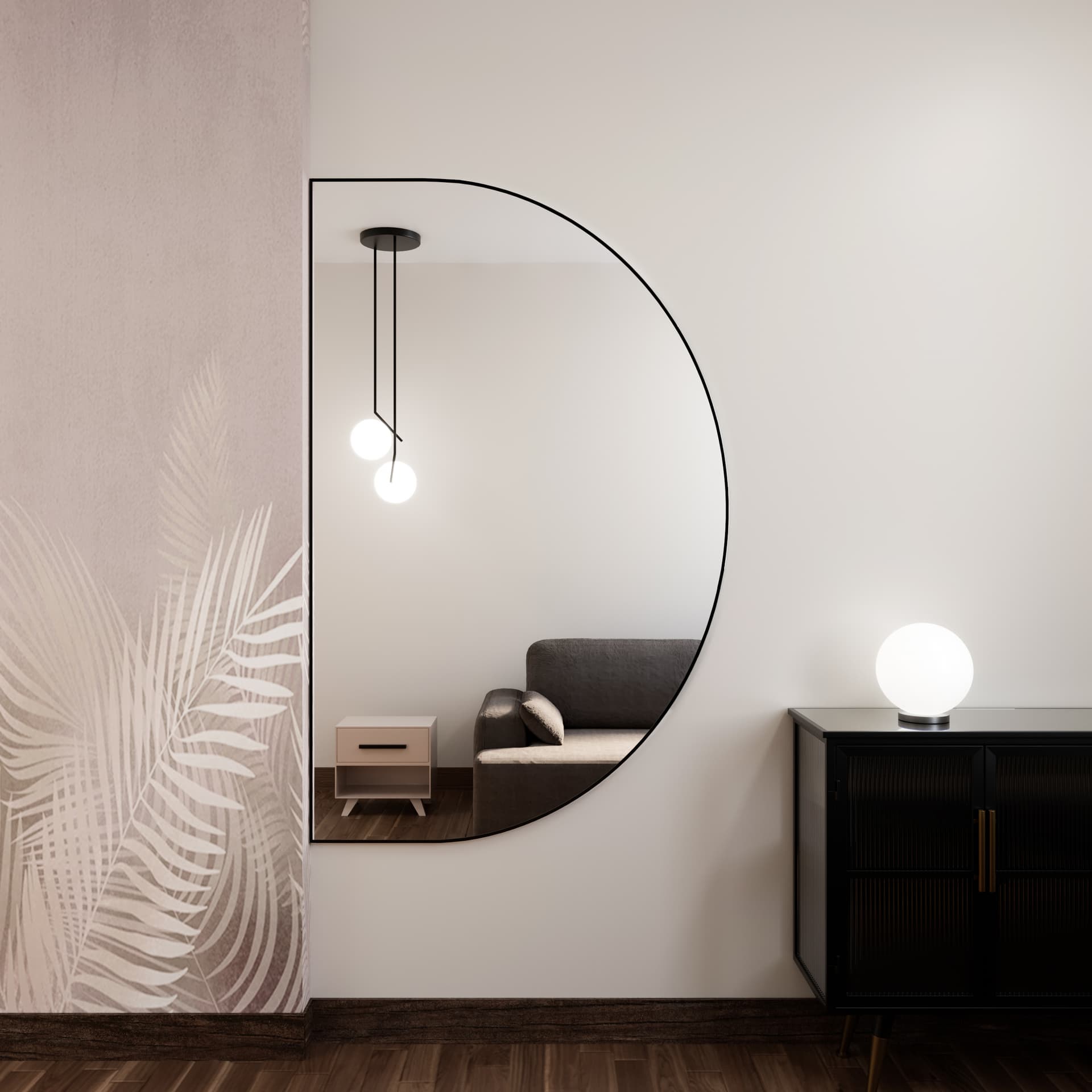 Semi-round mirror Tiny Border Semi Round 140x90 cm, black, Baltica - 177262