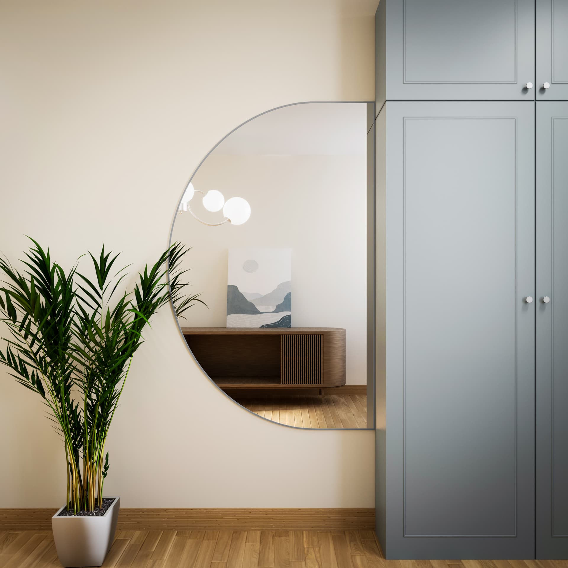 Semi-round mirror Tiny Border Semi Round 130x65 cm, silver, Baltica - 177204