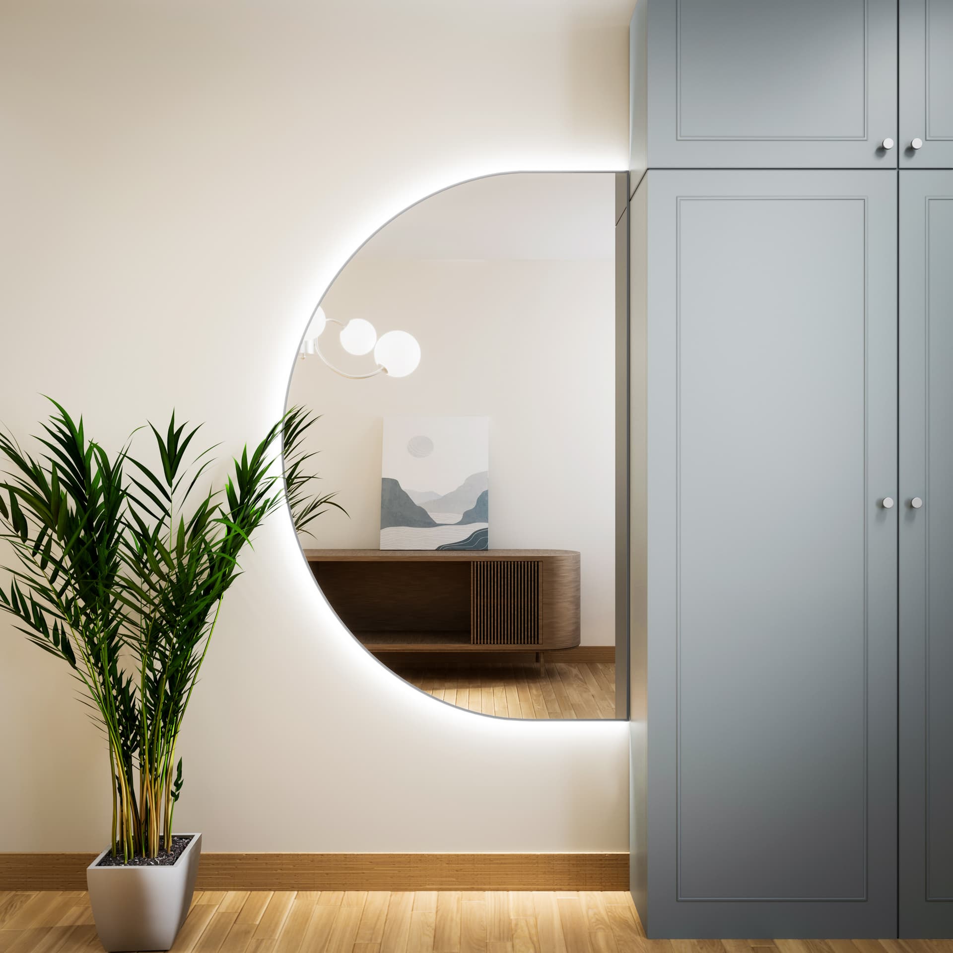 Semi-round mirror Tiny Border Semi Round 150x95 cm, silver, Baltica - 177180