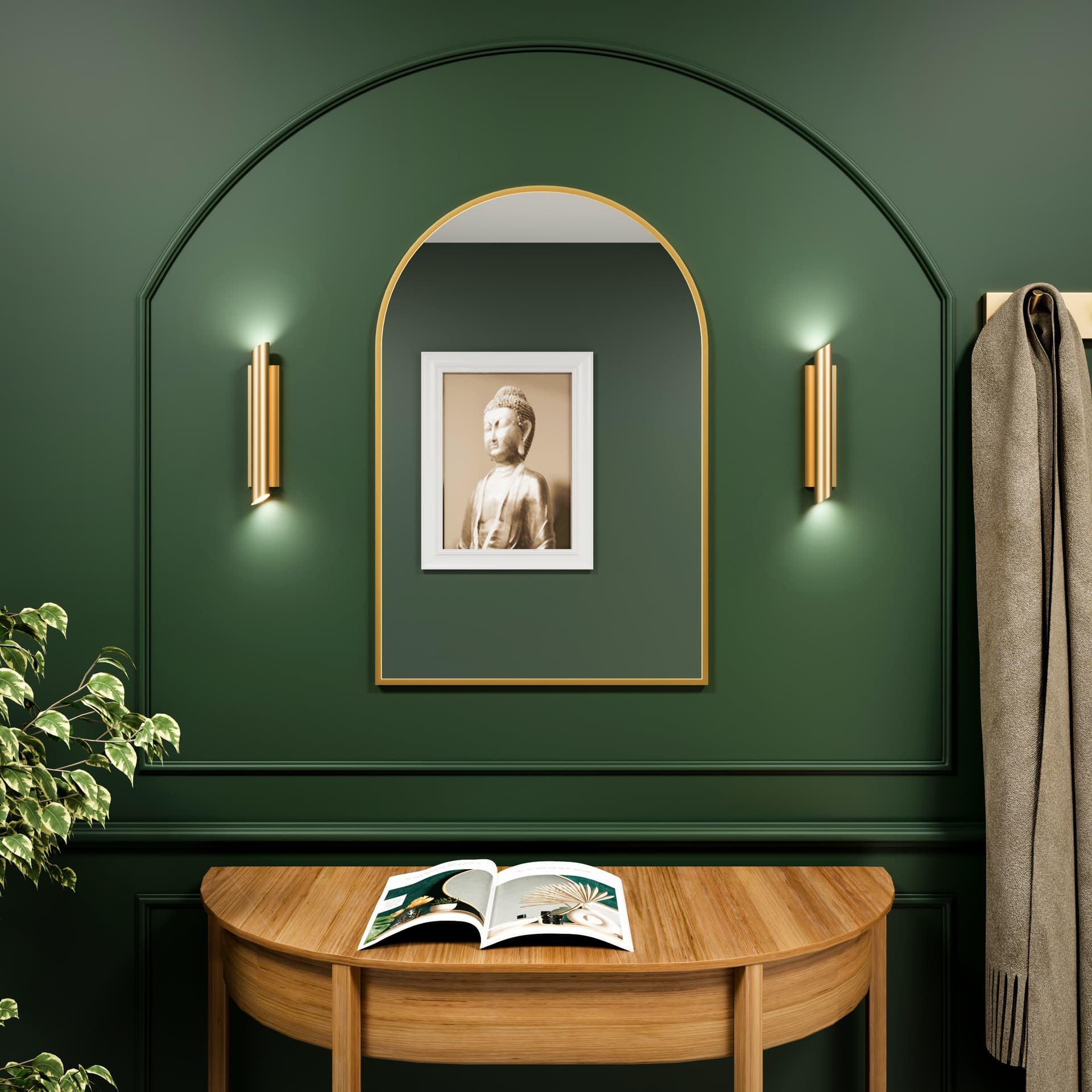 Semi-oval mirror Tiny Border Pastille Cut 60x40 cm, golden, Baltica - 177309