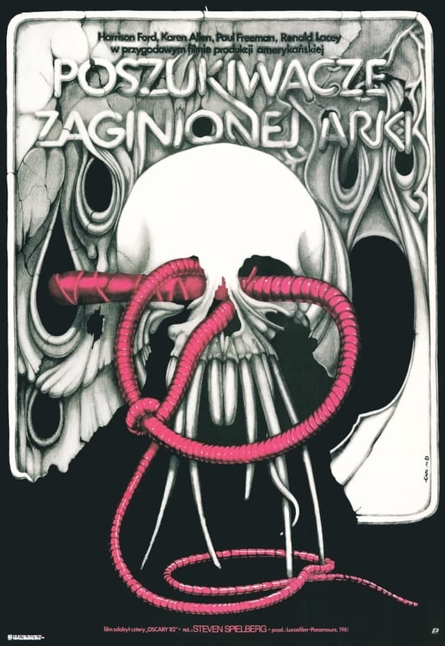 Plakat filmowy Poszukiwacze zaginionej arki 97,1x66,8 cm, aut. J. Erol, Polska Szkoła Plakatu - WYMIARY
