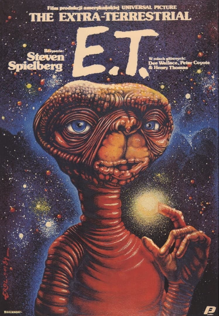 Plakat filmowy E.T. the Extra-Terrestrial 96,5x66,8 cm, aut. J. Erol, Polska Szkoła Plakatu