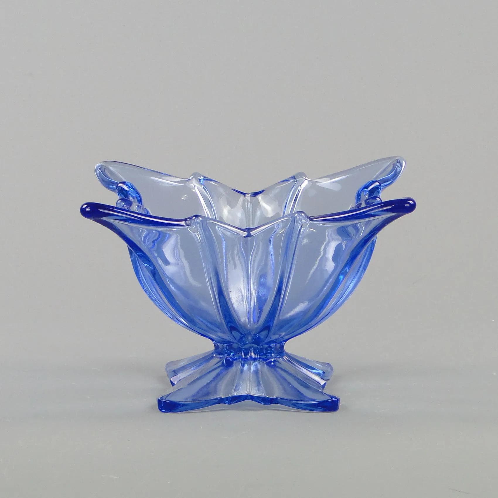 Jardiniere Art Deco, blue glass, Brockwitz Glassworks, Germany, 1950s - 12281