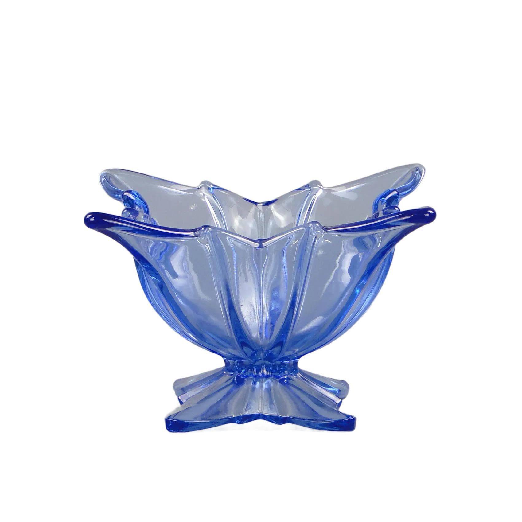 Jardiniere Art Deco, blue glass, Brockwitz Glassworks, Germany, 1950s