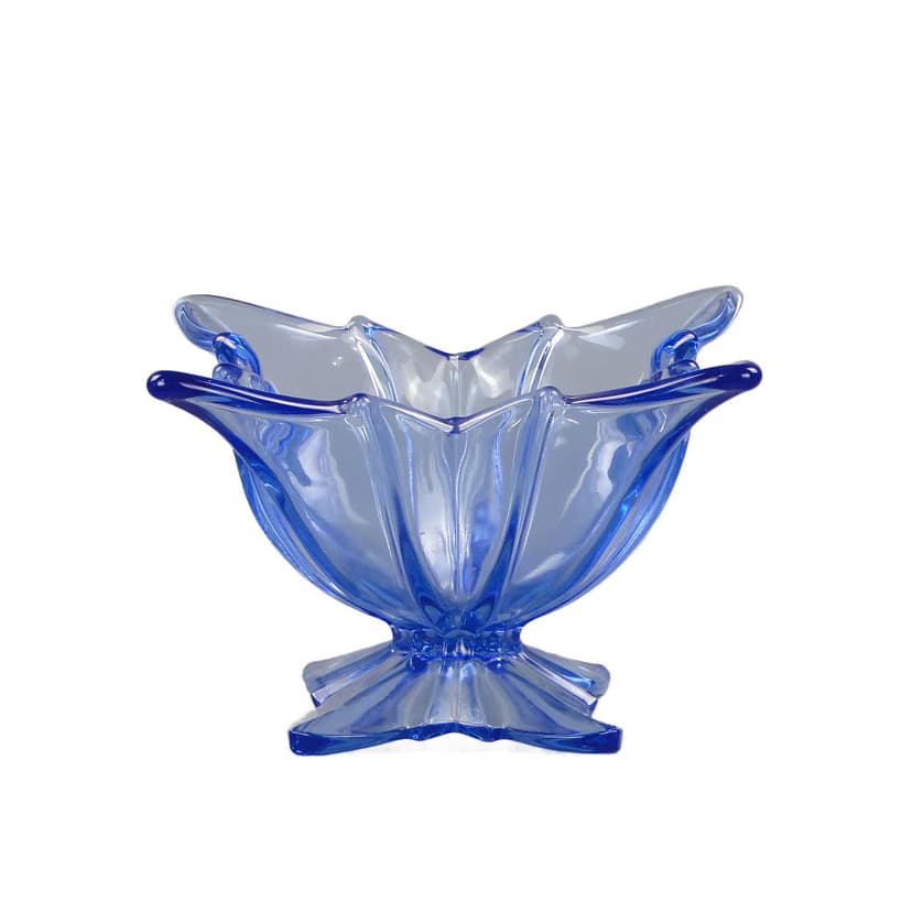 Jardiniere Art Deco, blue glass, Brockwitz Glassworks, Germany, 1950s