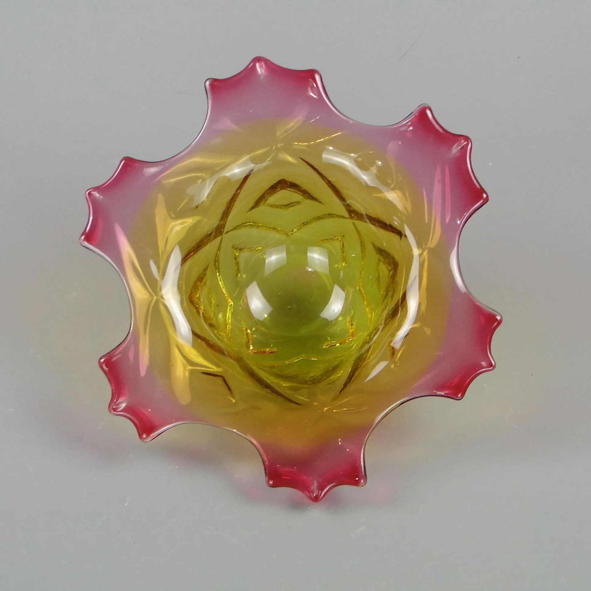 Bowl Ananas, multicolor crystal, by F. Koudelka, Czechoslovakia, 1980s. - 12274