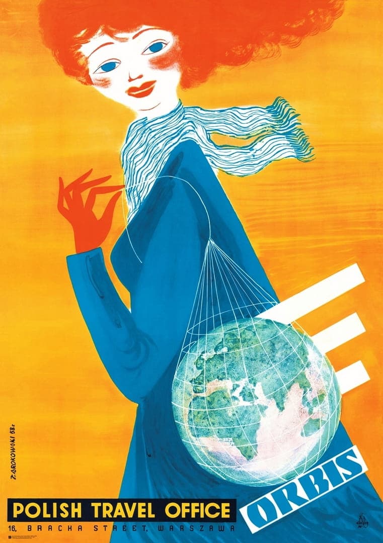 Plakat reklamowy Polish Travel Office ORBIS 96,6x68 cm, aut. J. Srokowski, Polska Szkoła Plakatu