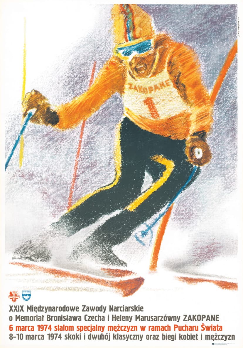 Plakat sportowy XXIX Międzynarodowe Zawody Narciarskie 96,5x66,5 cm, aut. A. Krzysztoforski, Polska Szkoła Plakatu