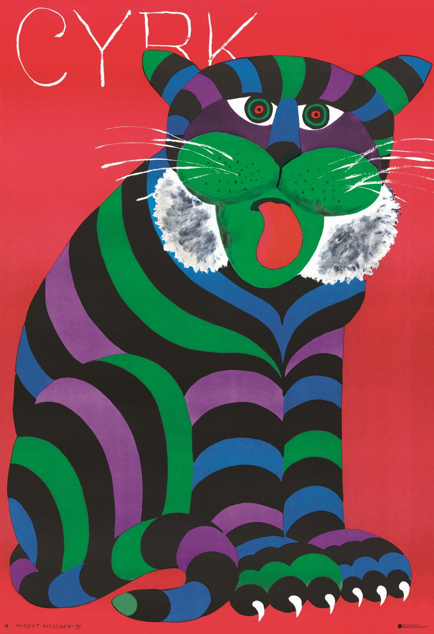 Plakat cyrkowy Cyrk Tygrys pasiasty 96,9x66,2 cm, aut. H. Hilscher, Polska Szkoła Plakatu