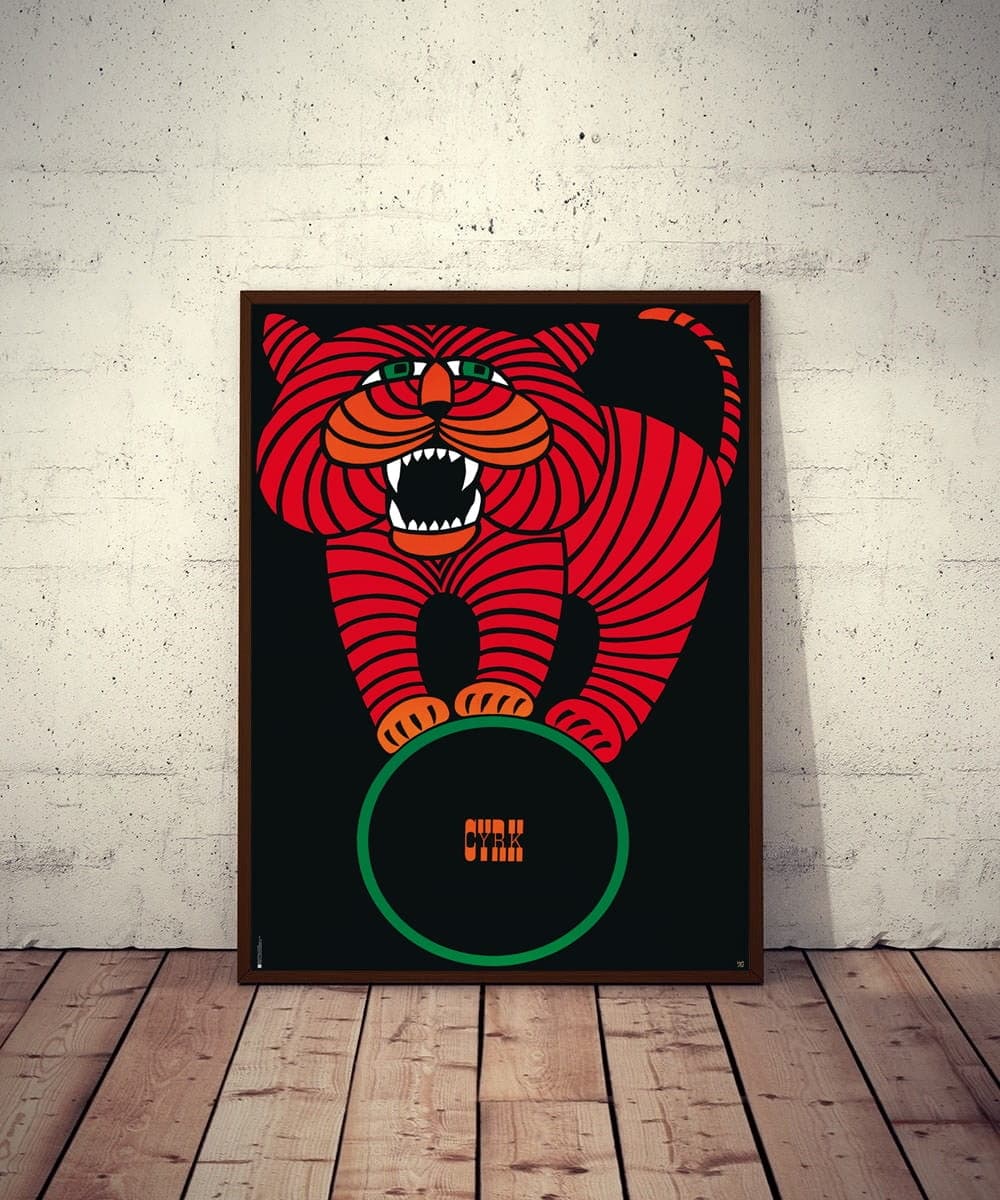 Plakat cyrkowy Cyrk – Tygrys na kole 97x66,7 cm, aut. H. Hilscher, Polska Szkoła Plakatu - 177403