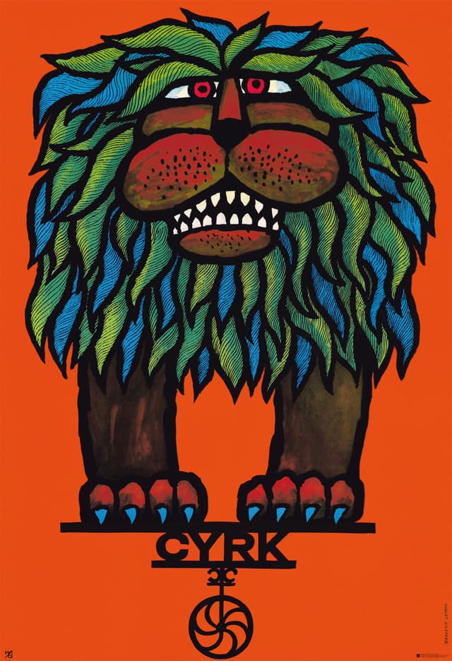 Plakat cyrkowy Cyrk Lew liściasty 97,6x66,5 cm, aut. H. Hilscher, Polska Szkoła Plakatu - WYMIARY