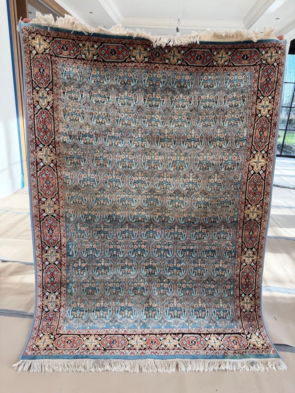 Rug Ghoum/Qom 190x130 cm, turquoise, silk, India - 177713