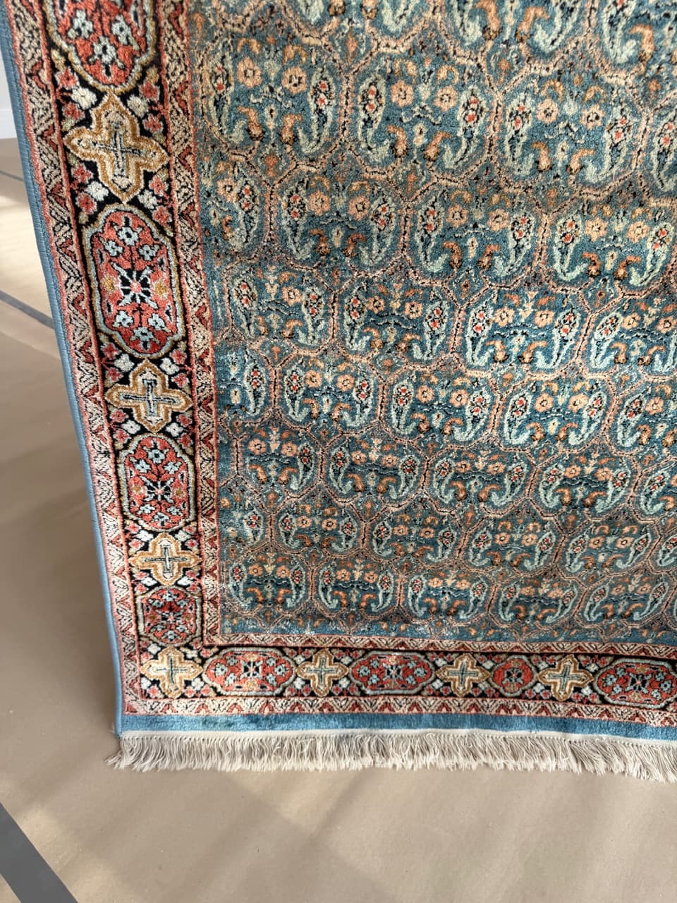 Rug Ghoum/Qom 190x130 cm, turquoise, silk, India - 177712