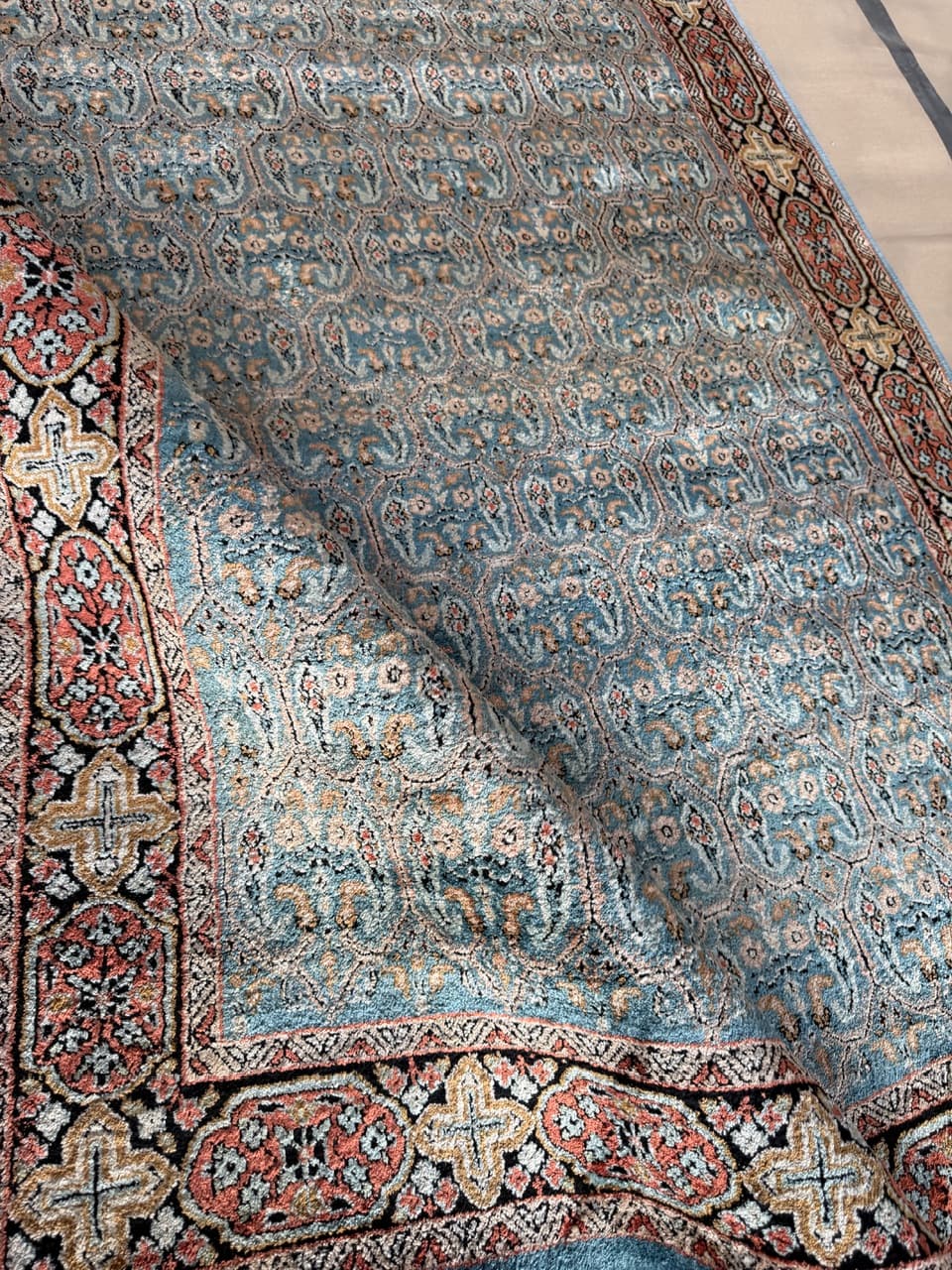 Rug Ghoum/Qom 190x130 cm, turquoise, silk, India - 177710