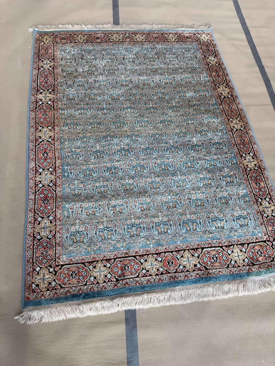 Rug Ghoum/Qom 190x130 cm, turquoise, silk, India - 177709