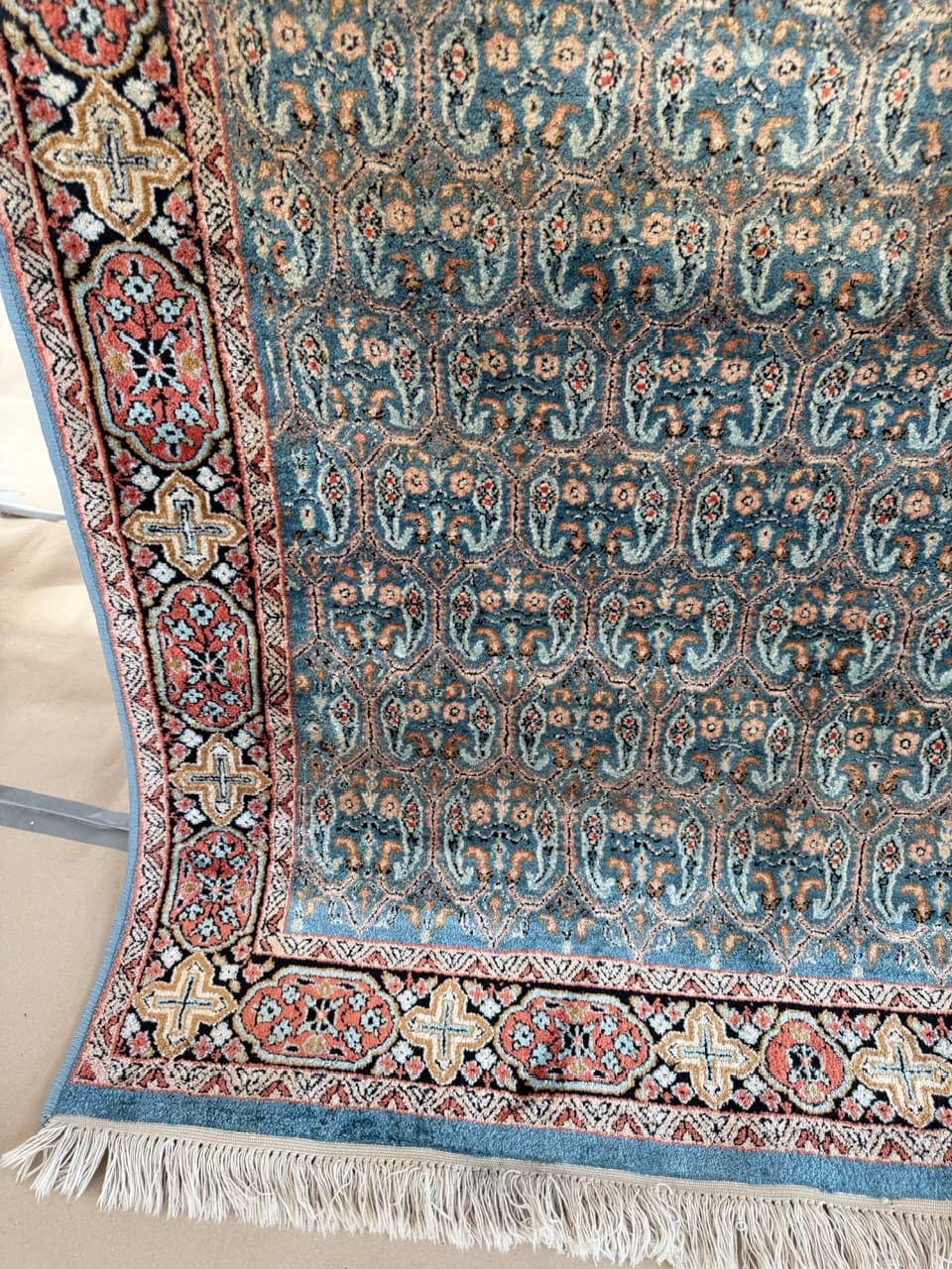 Rug Ghoum/Qom 190x130 cm, turquoise, silk, India - 177706