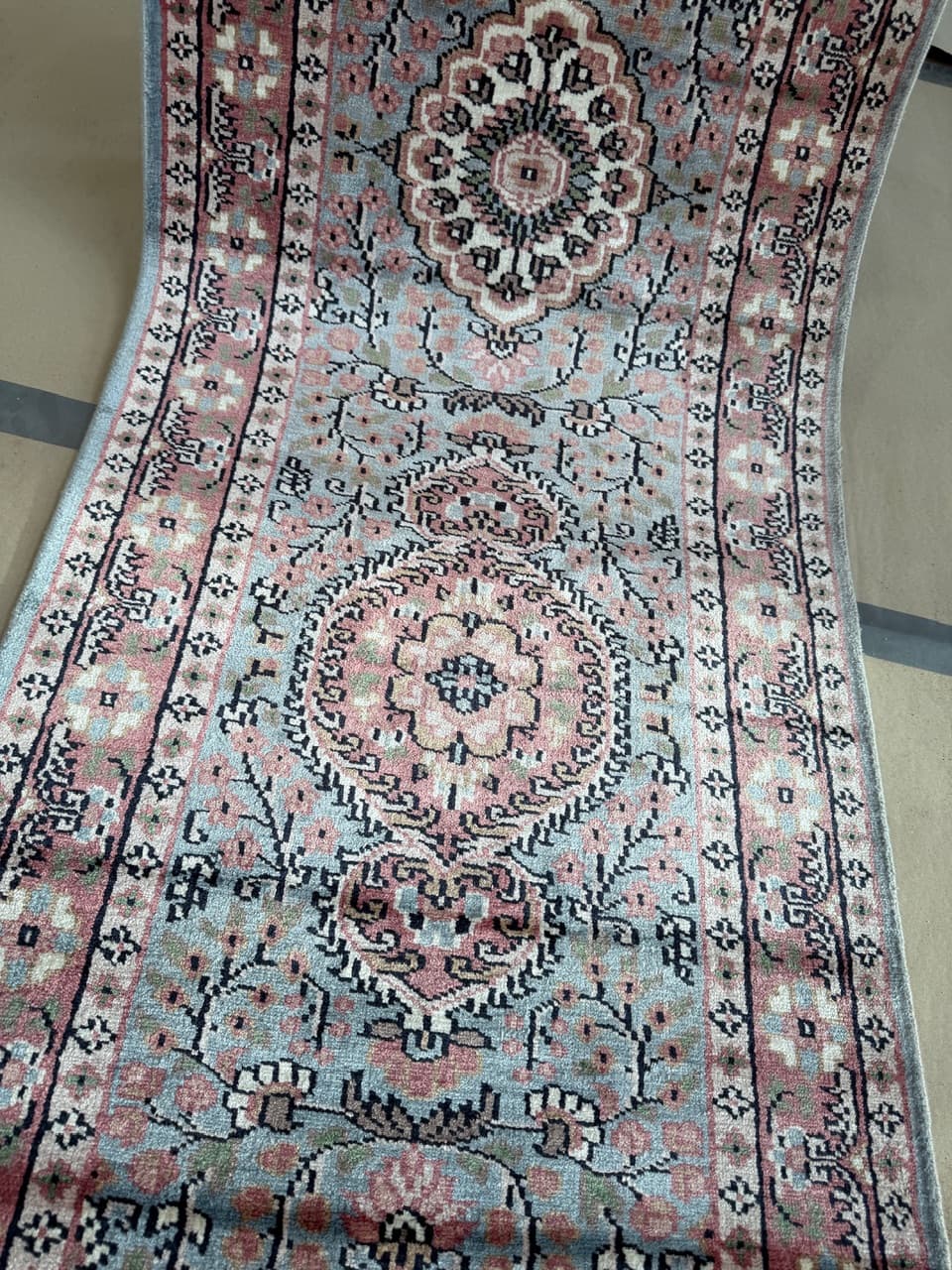 Chodnik Ghoum, 315x61 cm, srebrny, jedwab, Pakistan - 177843