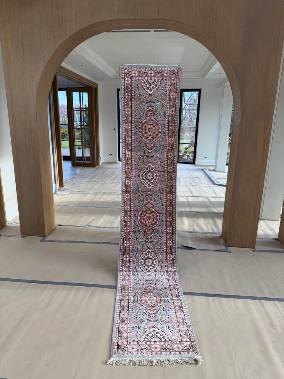 Chodnik Ghoum, 315x61 cm, srebrny, jedwab, Pakistan - 177839