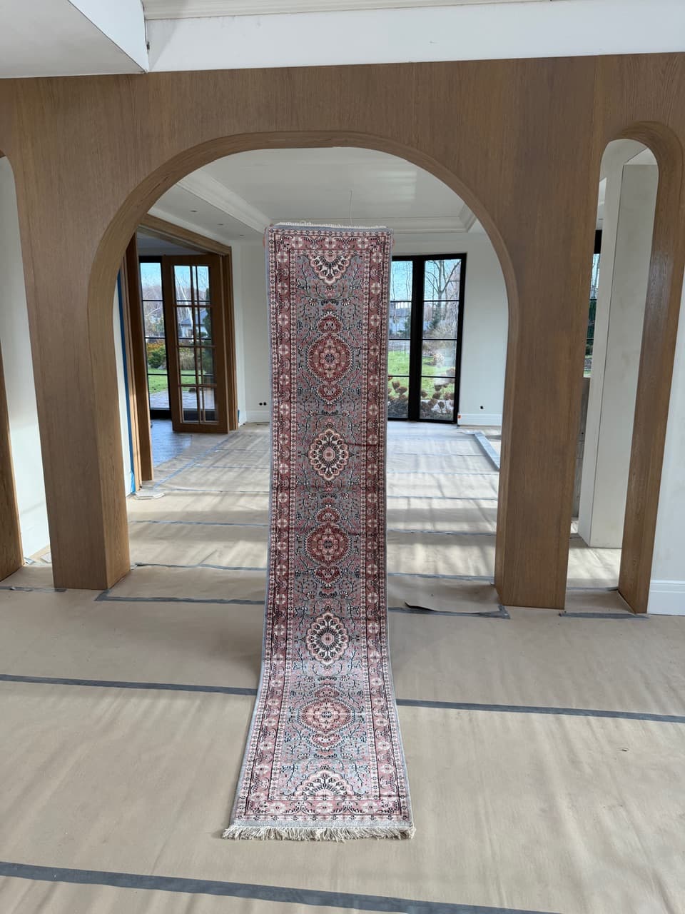 Chodnik Ghoum, 315x61 cm, srebrny, jedwab, Pakistan - 177842