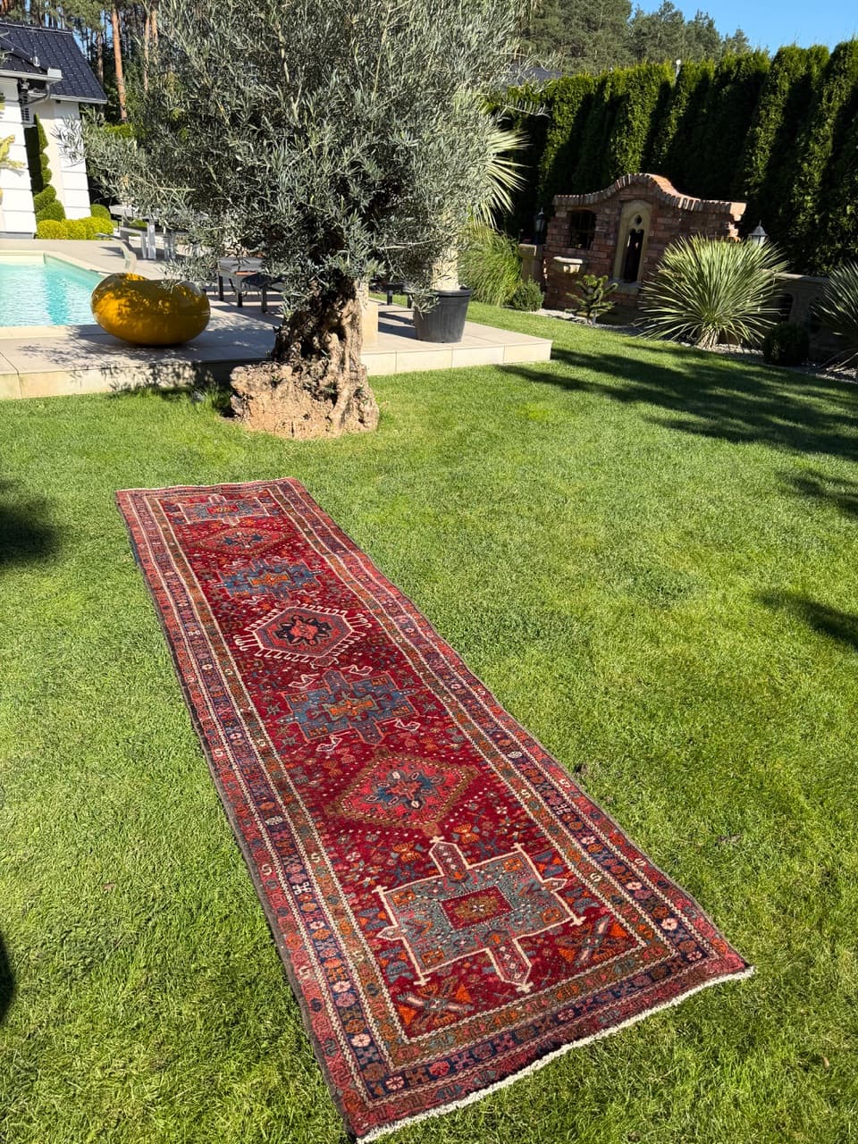 Chodnik Heriz 330x92 cm, czerwony, wełna, Iran, lata 50. - 178013