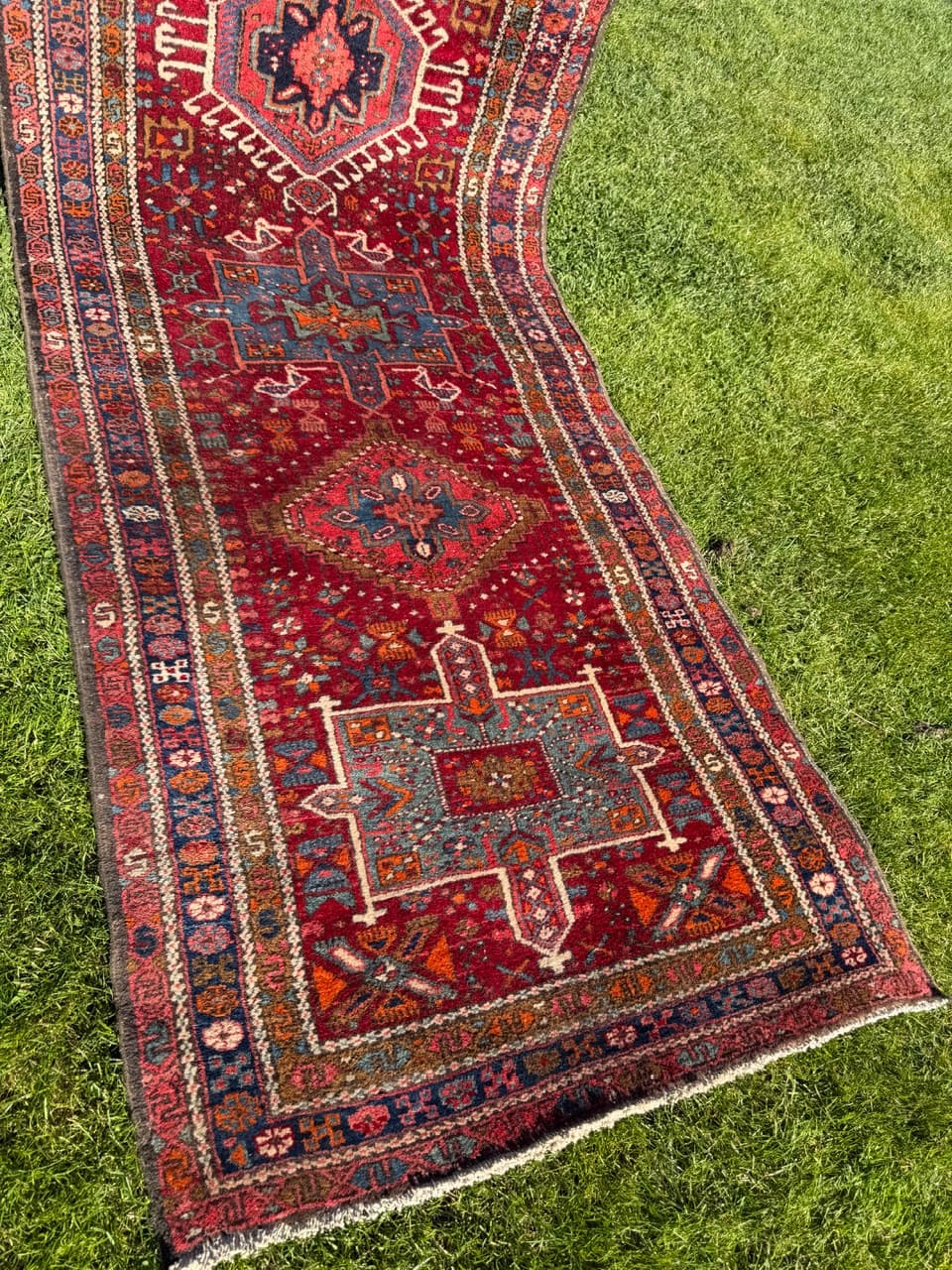 Chodnik Heriz 330x92 cm, czerwony, wełna, Iran, lata 50. - 178018