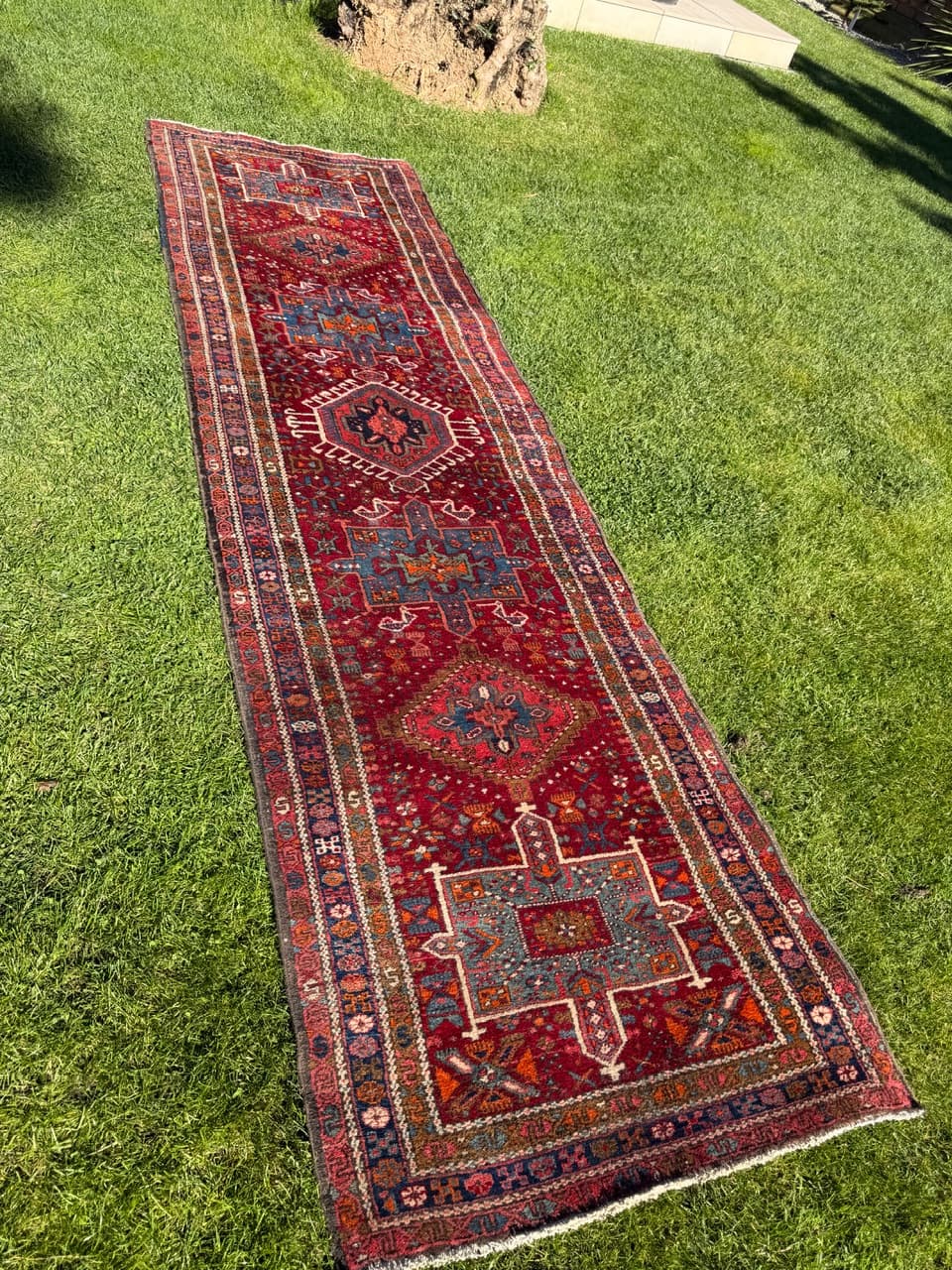 Chodnik Heriz 330x92 cm, czerwony, wełna, Iran, lata 50. - 178019