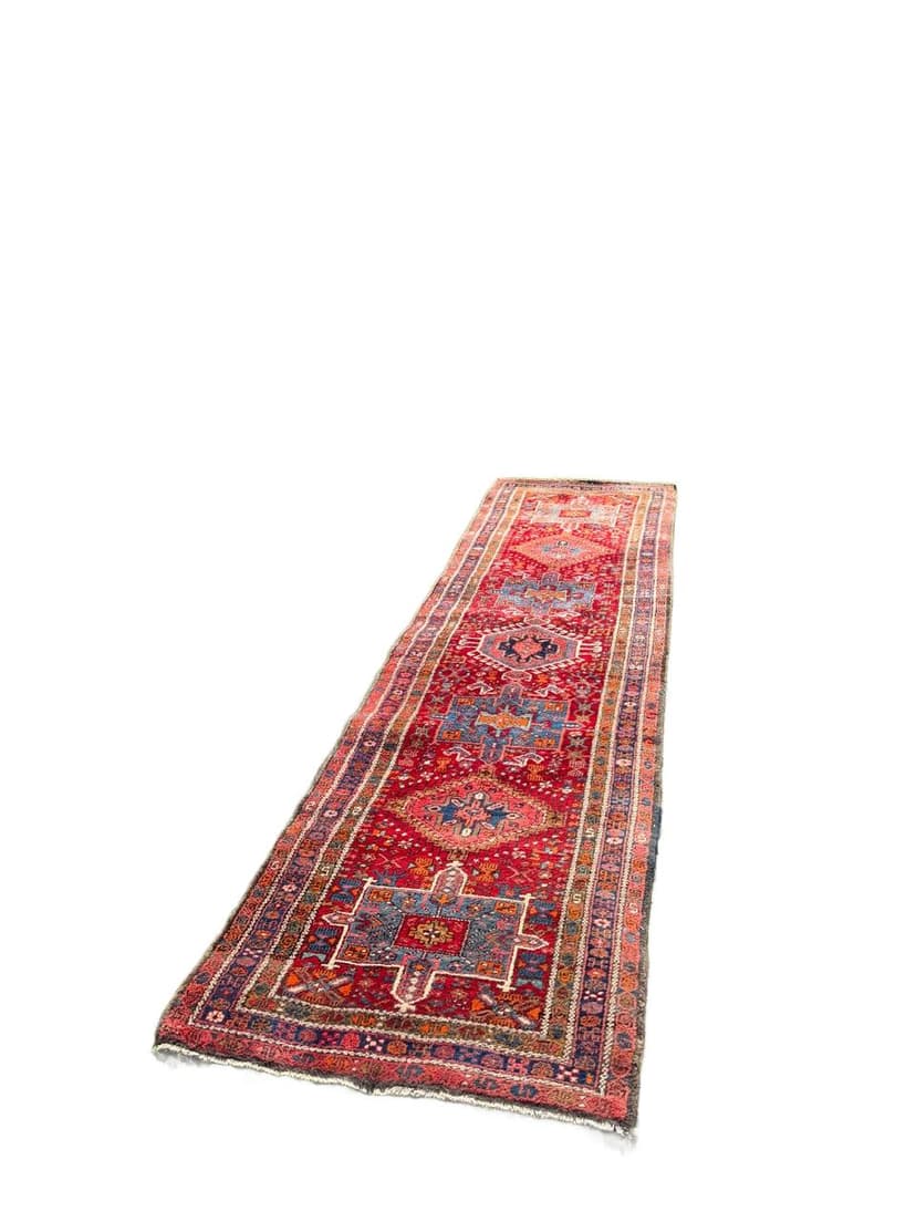 Chodnik Heriz 330x92 cm, czerwony, wełna, Iran, lata 50.